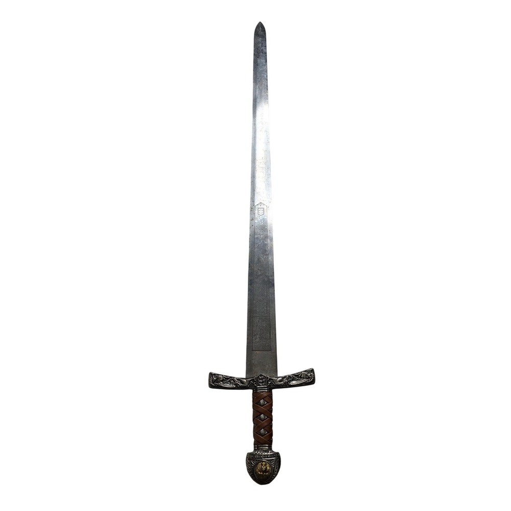 Medieval Knight Longsword Etched Stainless Steel Dragon Hilt Lion Pommel 41.5in